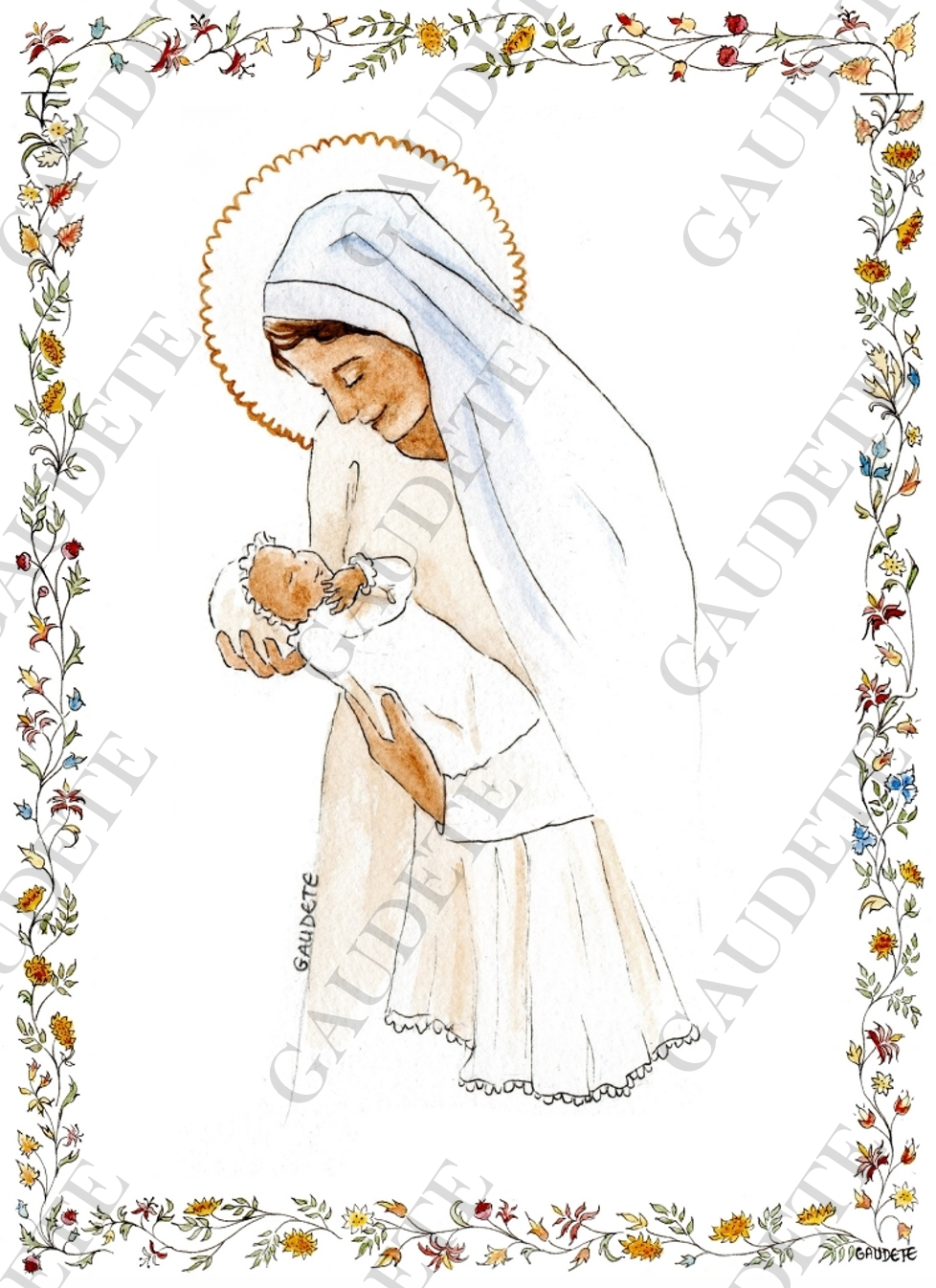 Image de bapteme vierge marie avec un bebe en robe de baptême
