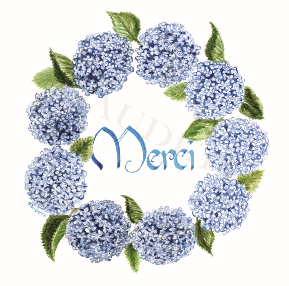 MERCI Couronne d'hortensias bleus.
