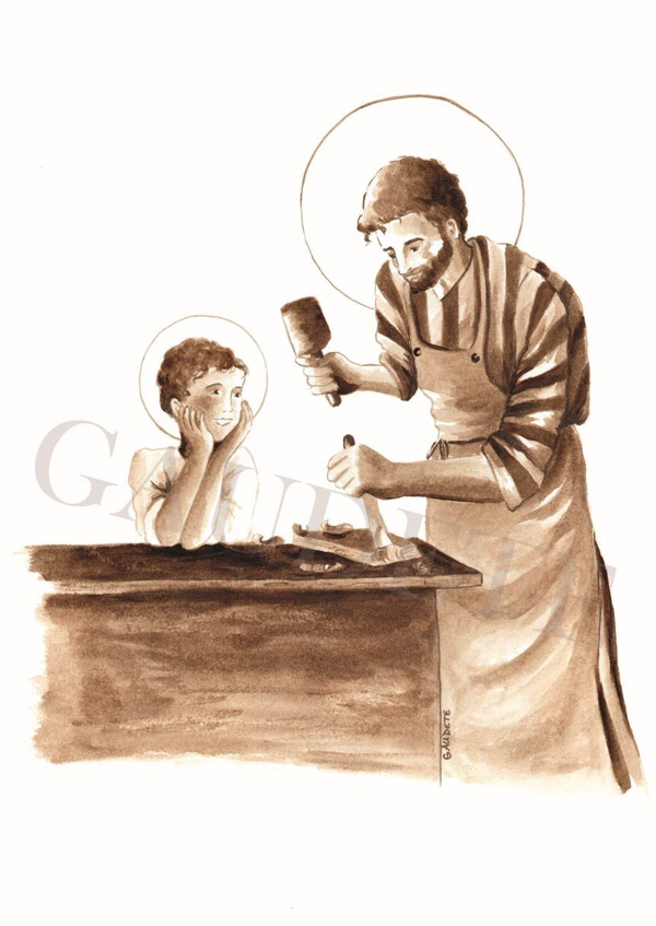 Saint Joseph artisan aquarelle sépia